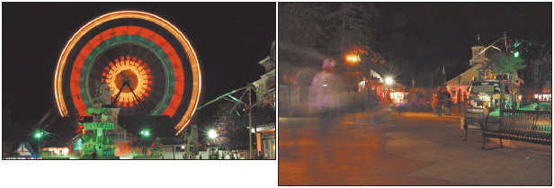 Some subjects are more interesting in a long exposure (left), Very long exposures can render moving people as blurry ghosts (right)