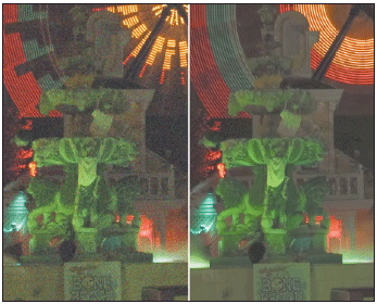 No noise reduction (left) provides a much grainier image than the version at right with noise reduction